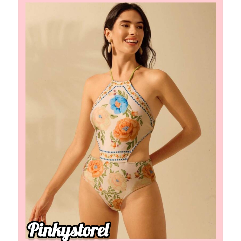 Floral Halter One-Piece Swimsuit - Picture 2 of 8